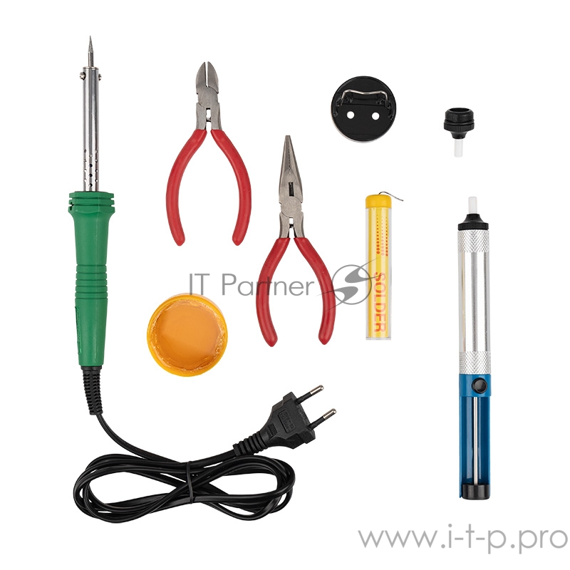 Набор для пайки REXANT №13 (паяльник 30Вт, подставка, канифоль, припой, бокорезы, тонкогубцы)