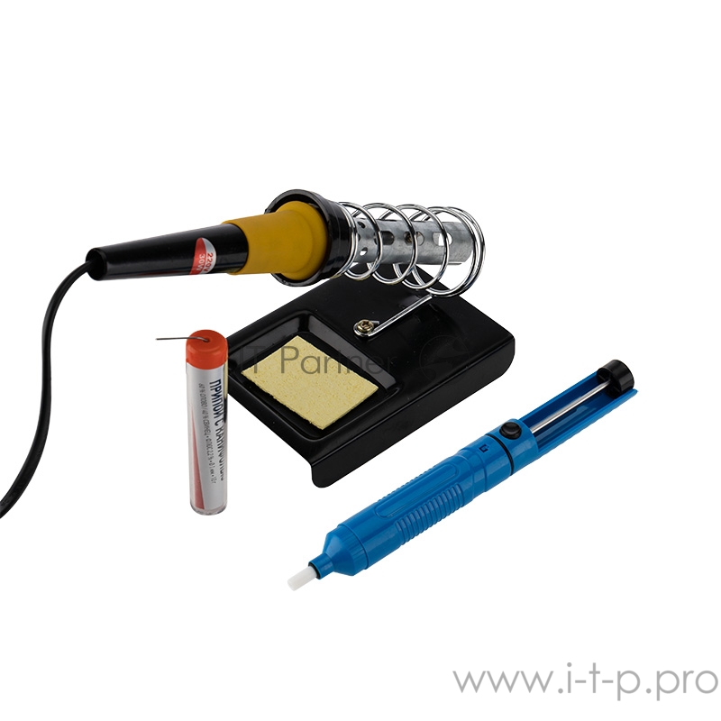 Набор для пайки REXANT №4 (паяльник 30 Вт, оловоотсос, подставка, припой, губка)