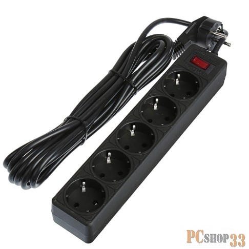 Удлинители бытовые, Сетевые фильтры, Тройники Smartbuy SBSP-50-K Сетевой фильтр Smartbuy One, 10А, 2 200 Вт, 5 розеток, длина 5,0 м, черный (SBSP-50-K)/35