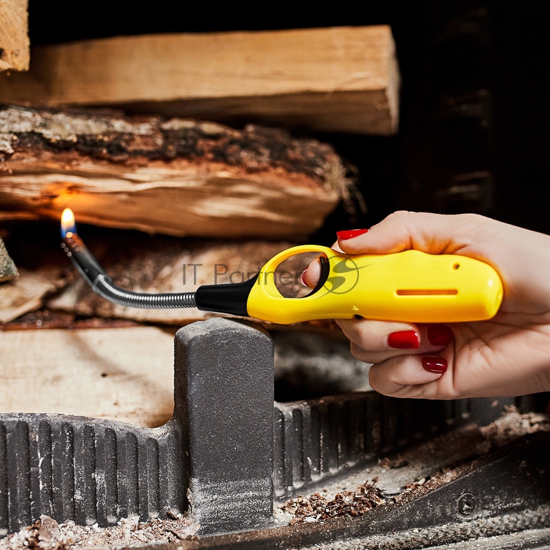 Бытовая газовая пьезозажигалка с классическим пламенем многоразовая (1 шт.) желтая СК-302W с гибким стержнем СОКОЛ