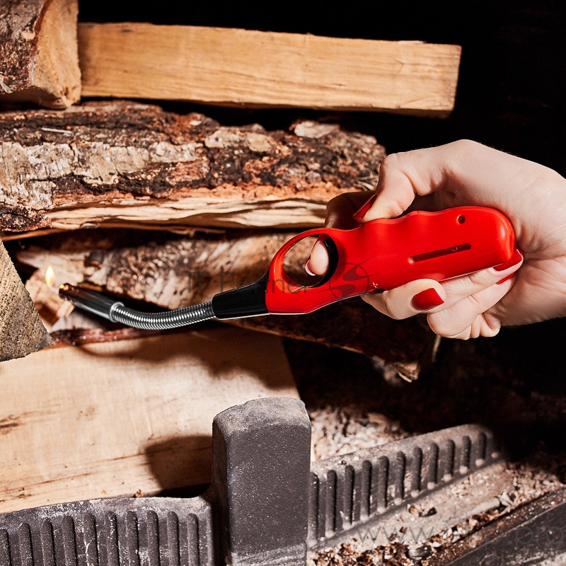 Бытовая газовая пьезозажигалка с классическим пламенем многоразовая (1 шт.) темно-бордовая СК-302W с гибким стержнем СОКОЛ