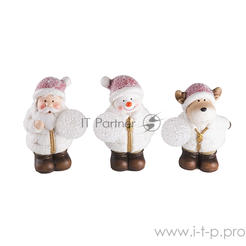 Керамическая фигурка Дед Мороз, Снеговик и Олененок 10*9*13 см (упаковка 3 шт.)
