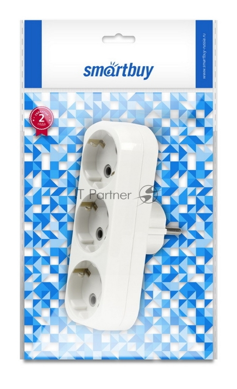Удлинители бытовые, Сетевые фильтры, Тройники Smartbuy SBE-16-A02-3z Разветвитель 3 гнезда с заземлением плоский 16А 250B