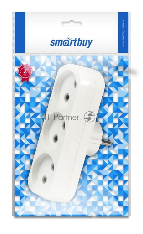 Удлинители бытовые, Сетевые фильтры, Тройники Smartbuy SBE-10-A02-3 Разветвитель 3 гнезда без заземления плоский 10А 250B