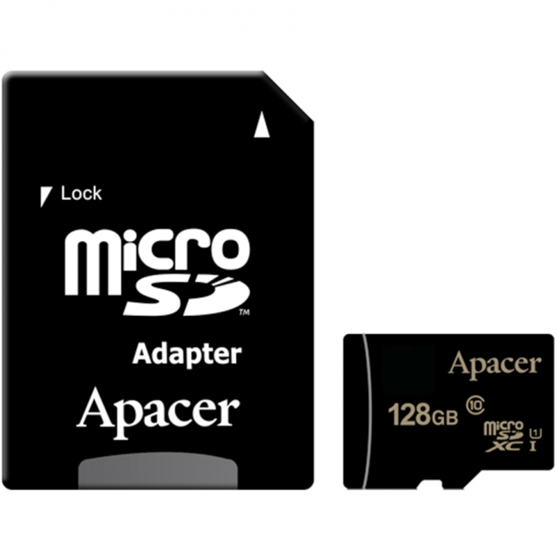 Карта памяти Micro SecureDigital 128Gb Apacer AP128GMCSX10U1-R {MicroSDXC Class 10 UHS-I, SD adapter}