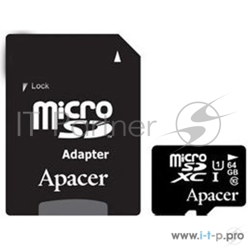 Карта памяти Micro SecureDigital 64Gb Apacer AP64GMCSX10U1-R {MicroSDHC Class 10 UHS-I U1, SD adapter}
