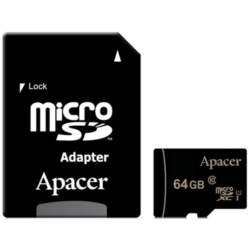 Карта памяти Micro SecureDigital 64Gb Apacer AP64GMCSX10U1-R {MicroSDHC Class 10 UHS-I U1, SD adapter}