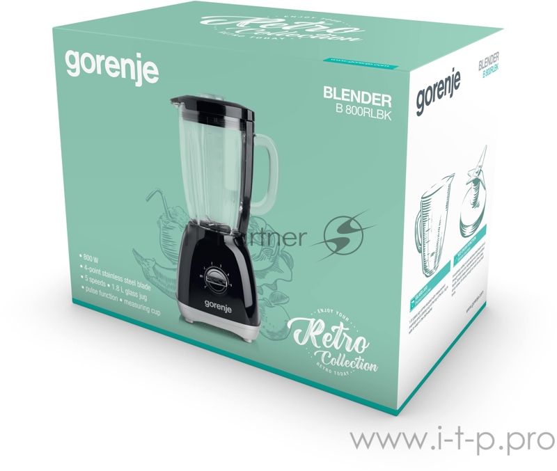 Блендер GORENJE Блендер GORENJE/ Мощность мотора: 800 Вт Количество скоростей: 5