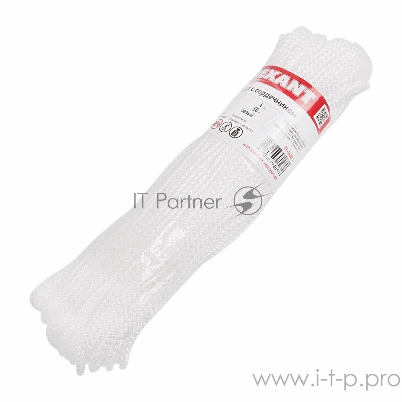 Шнур с сердечником 4 мм 50 м белый REXANT