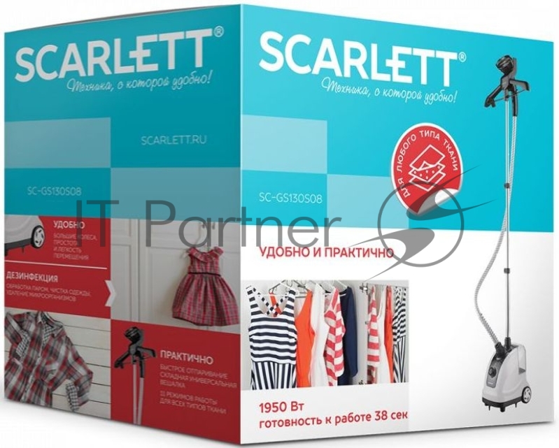 Отпариватель Scarlett SC-GS130S08 (белый с черным)Тип: Вертикальный Мощность, Вт: 1950 Регулируемый пар до г/мин: 32 Резервуар для воды, мл: 1300 Покрытие подошвы: Стальная подошва Вешалка для одежды: Да Вешалка для брюк: Да Готовность к работе, сек: