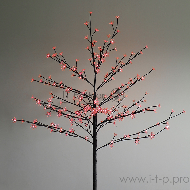 Дерево комнатное Сакура, коричневый цвет ствола и веток, высота 1.2 метра, 80 светодиодов красного цвета, трансформатор IP44 NEON-NIGHT