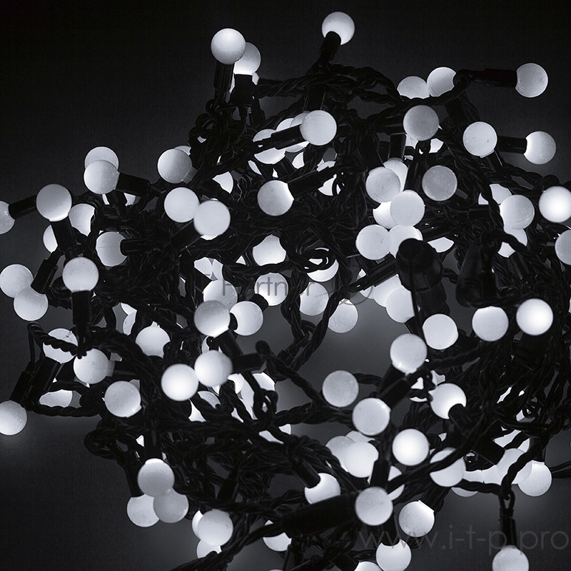 Гирлянда Мультишарики Ø17,5мм, 20 м, черный ПВХ, 200 диодов, цвет белый