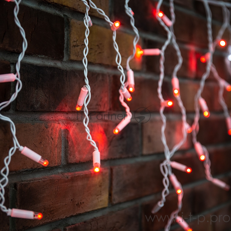 Гирлянда Айсикл 4,8х0,6 м, с эффектом мерцания, белый ПВХ, 176LED, цвет: Красный, 230В