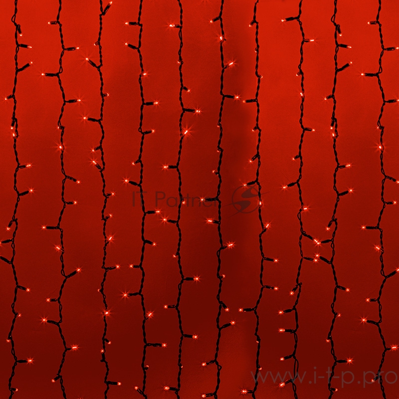 Гирлянда Светодиодный Дождь 2х1,5м, постоянное свечение, черный провод, 230 В, диоды КРАСНЫЕ, 360 LED