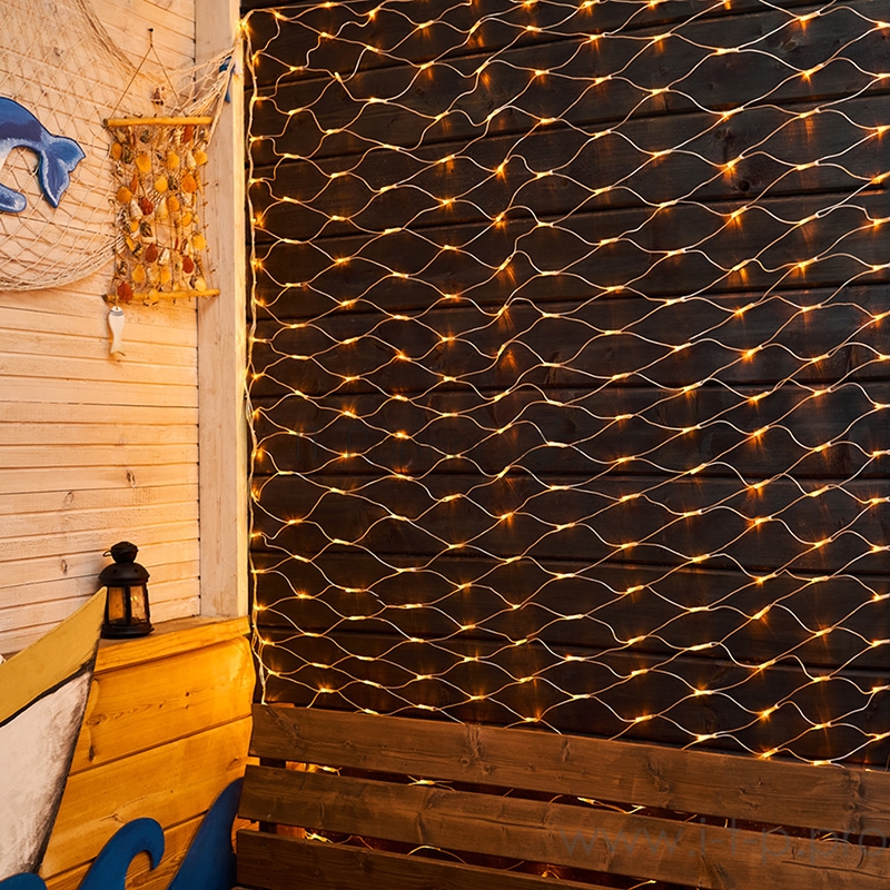 Гирлянда Сеть 2х1,5м, свечение с динамикой, прозрачный ПВХ, 288 LED, 230 В, цвет: Жёлтый