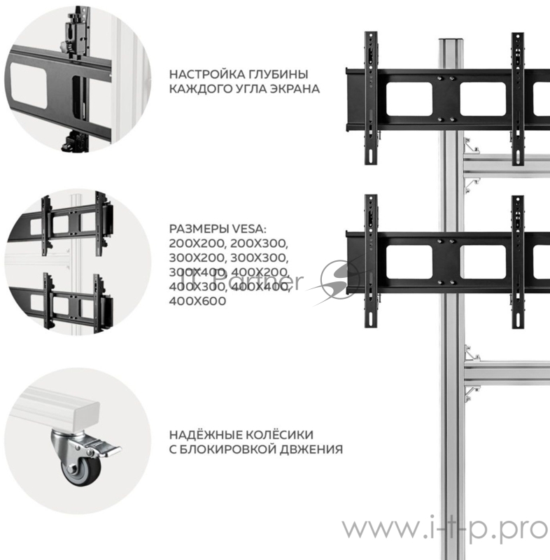 Подставка для телевизора Onkron FSPRO2L-22 черный 40-55 макс.200кг напольный мобильный