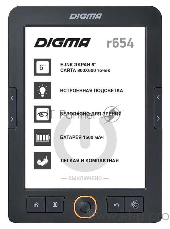 Электронная книга Digma R654 6 E-Ink Carta 800x600 600MHz/4Gb/microSDHC/подсветка дисплея графит