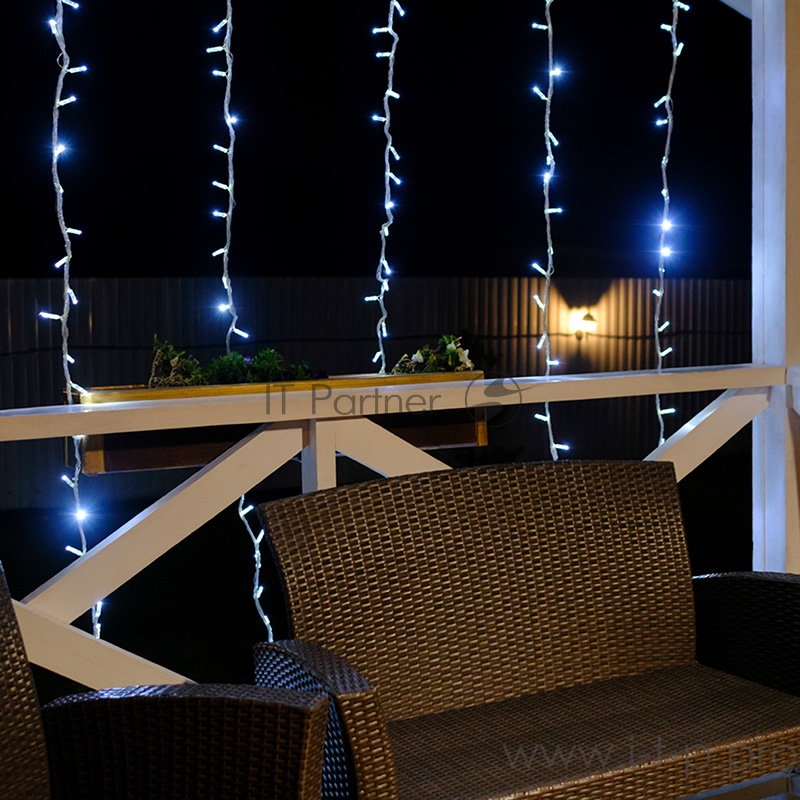 Гирлянда Светодиодный Дождь 2х6м, эффект водопада, прозрачный провод, 24В, диоды БЕЛЫЕ, 360 LED