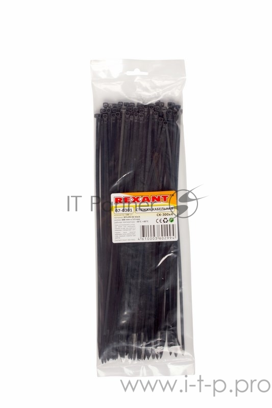 Аксессуар REXANT (07-0301-1) Хомут nylon 300х3.5 мм 100 шт черный профессиональный