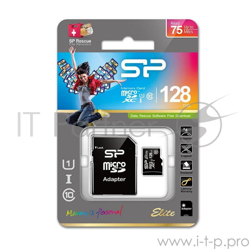 Флеш-карта 128Gb microSDXC Silicon Power Elite (SP128GBSTXBU1V10-SP), Class 10, UHS-1, RTL