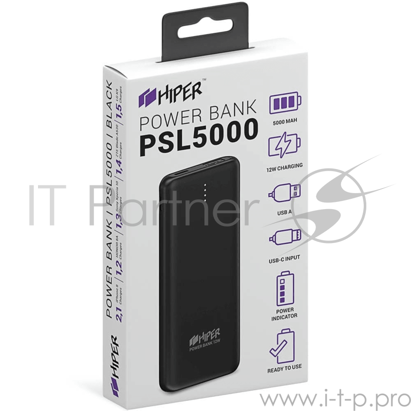 Аккумулятор HIPER Внешний аккумулятор HIPER PSL5000 Li-Pol 5000 mAh 2.4A 1xUSB 1xType-C белый