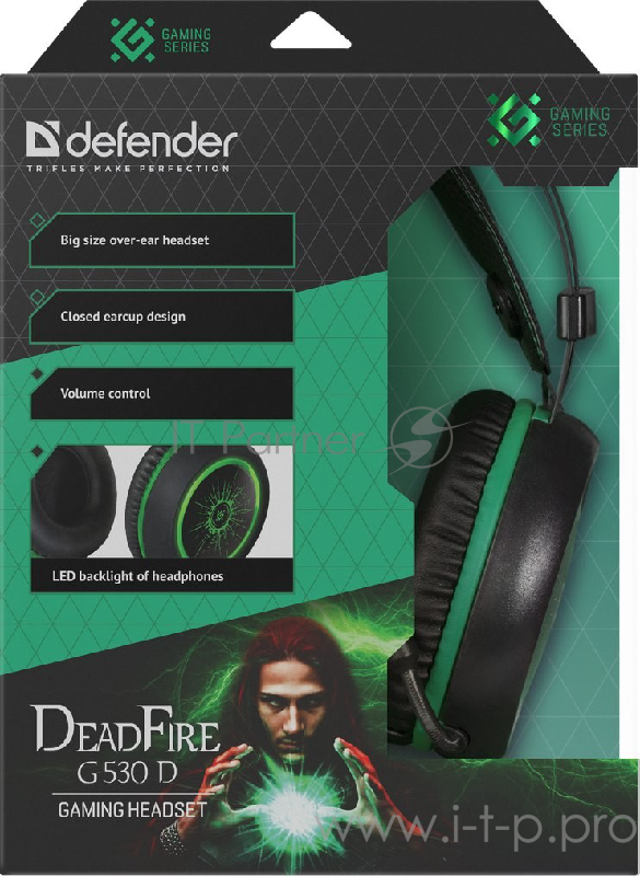 Наушники Defender DeadFire G-530D черный+зеленый, кабель 2,2 м