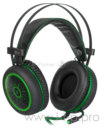 Наушники Defender DeadFire G-530D черный+зеленый, кабель 2,2 м