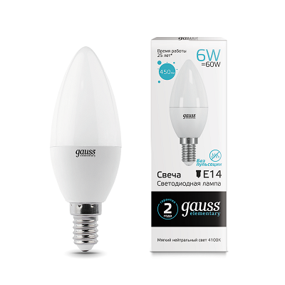 Лампа GAUSS LED Elementary Candle 6W E14 4100K LD 33126