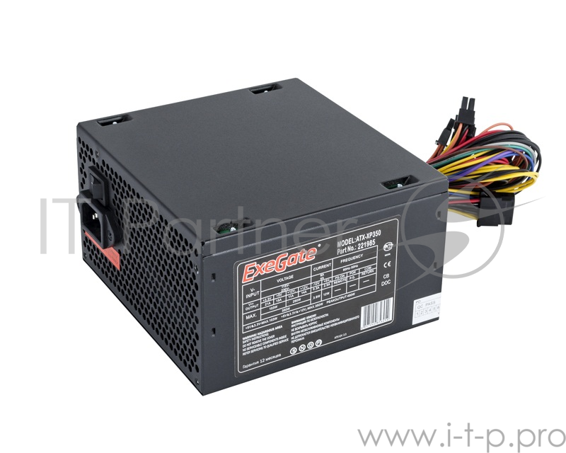Блок питания 350W Exegate XP350, ATX, black, 12cm fan, 24p+4p, 3*SATA, 2*IDE, FDD