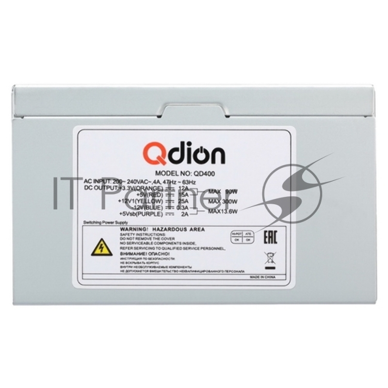 Блок питания 400Вт QDION ATX 400W, 120mm, 3xSATA, 1xPCI-e, nonPFC