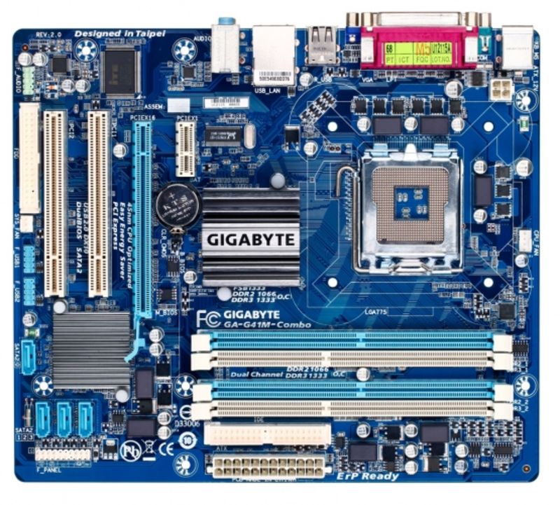 Материнская плата Gigabyte GA-G41M-COMBO-GQ, Socket 775, Intel®G41+ICH7, 2xDDR3-1066+2xDDR2-1066, D-SUB, 1xPCI-Ex16, 1xPCI-Ex1, 2xPCI, 4xSATA2, 1xIDE, 6 Ch Audio, GLan, (4+4)xUSB2.0, COM, LPT, 2xPS/2, mATX, BOX