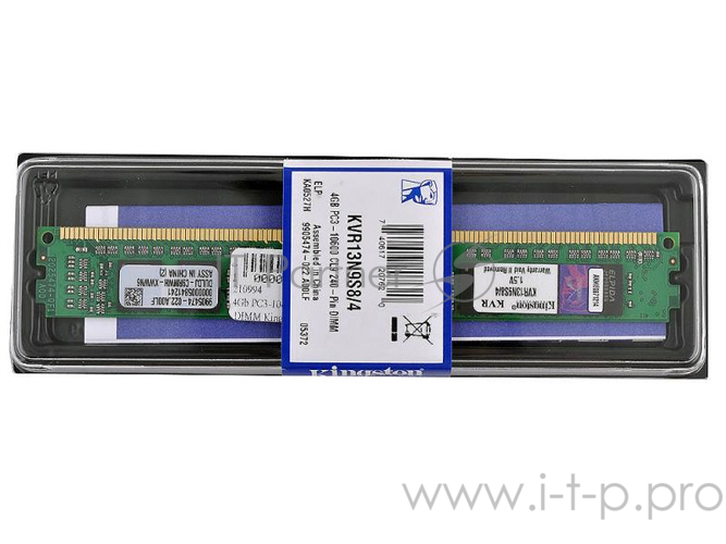 Модуль памяти Kingston DIMM DDR3 4Gb 1333MHz KVR13N9S8/4 RTL PC3-10600 CL9 240-pin 1.5В