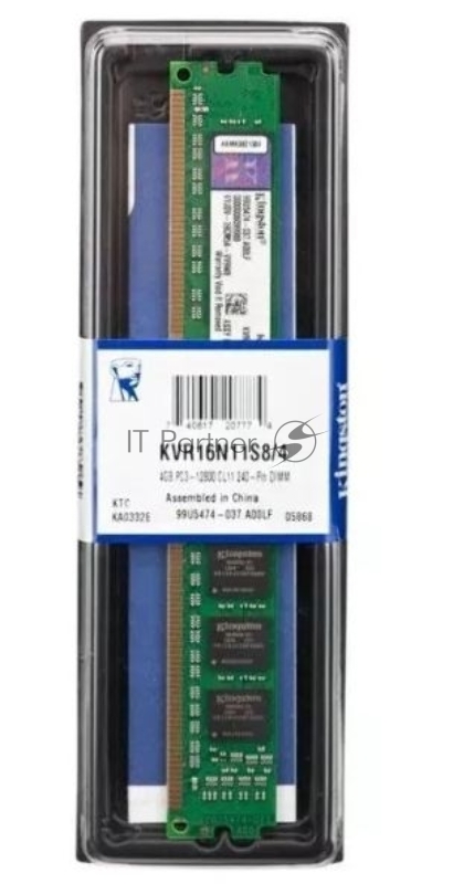 Модуль памяти Kingston DIMM DDR3 4Gb 1600MHz KVR16N11S8/4 RTL PC3-12800 CL11 240-pin 1.5В