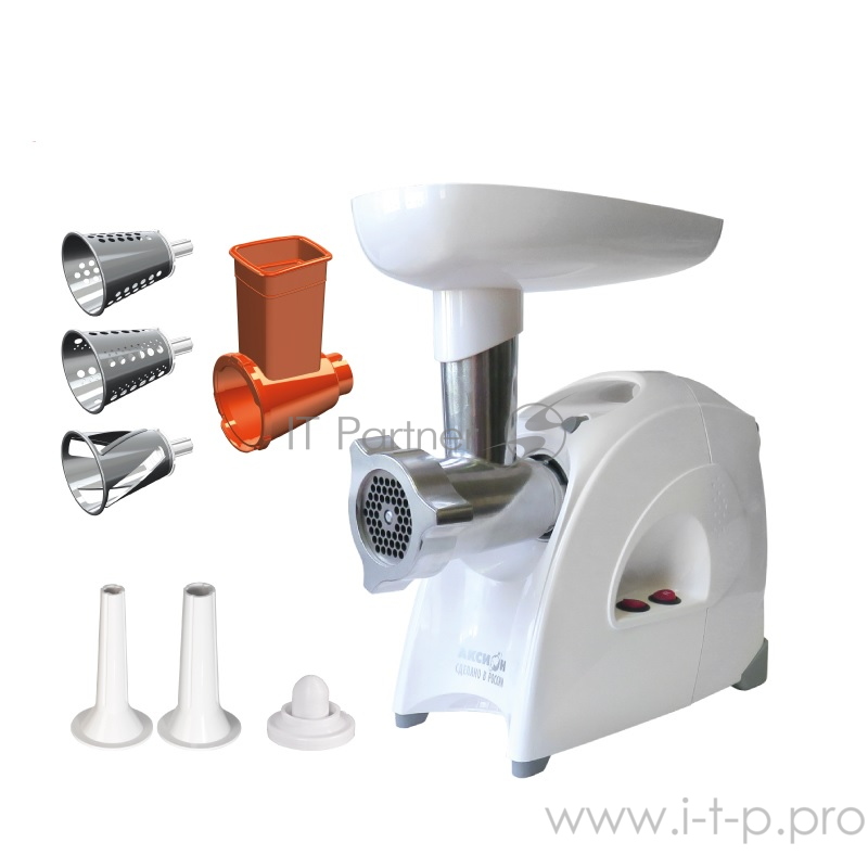 Мясорубка АКСИОН М641.03 БелыйМаксимальная мощность - 2000 Вт Производительность – до 3 кг/мин. В комплекте:приставка для набивки колбас кеббе овощерезка нож с саблевидной режущей кромкой из нержавеющей стали 2 решетки увеличенной толщины из нержаве