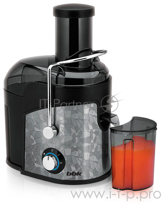 Соковыжималка BBK JC080-H03 800Вт, 2 скорости, резервуар для сока: 0.75 л, плавный запуск двигателя, черный/металлик