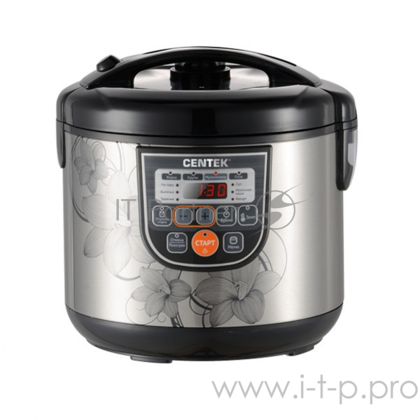Мультиварка Centek CT-1498 Ceramic (чёрный, сталь) 700Вт, 5.0л, КЕРАМИЧЕСКОЕ ПОКРЫТИЕ ЧАШИ, 10 пр-м.