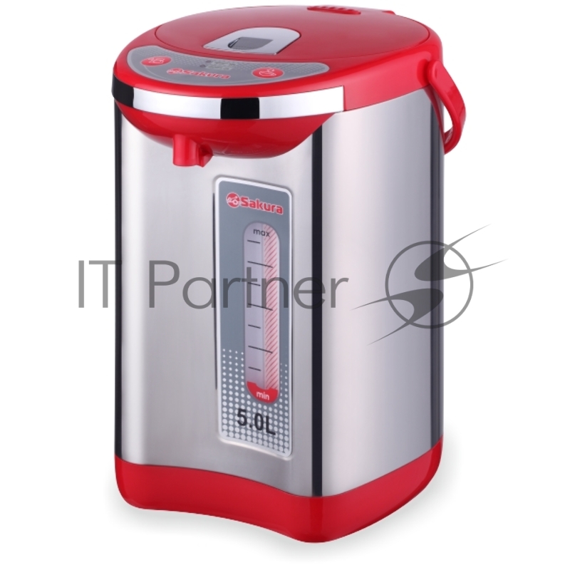 Термопот SAKURA SA-315RS(Объем 5,0л. Мощность 750Вт. Чайник-термос с функцией кипячения и поддержания температуры на уровне 85-90 град. Двойная защита от перегрева и включения без воды. 2 способа подачи воды. Поворот основания на 360град. Свет. индик