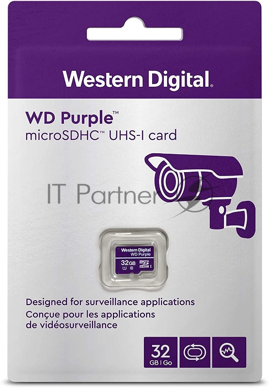 Карта памяти WD Purple SC QD101 Ultra Endurance MicroSDHC WDD032G1P0C 32ГБ Class 10 UHS 1 (U1) для видеонаблюдения