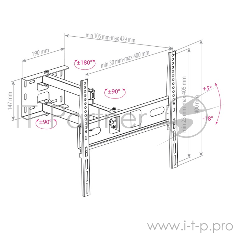 Кронштейны для ТV Arm MEDIA PT-15 black