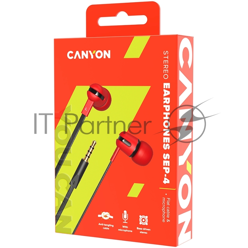 Гарнитура CANYON длина шнура 1.2m flat cable, Red,