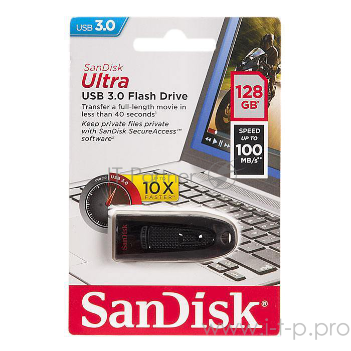 Накопитель USB flash 128ГБ SanDisk Ultra, черный (USB3.0)