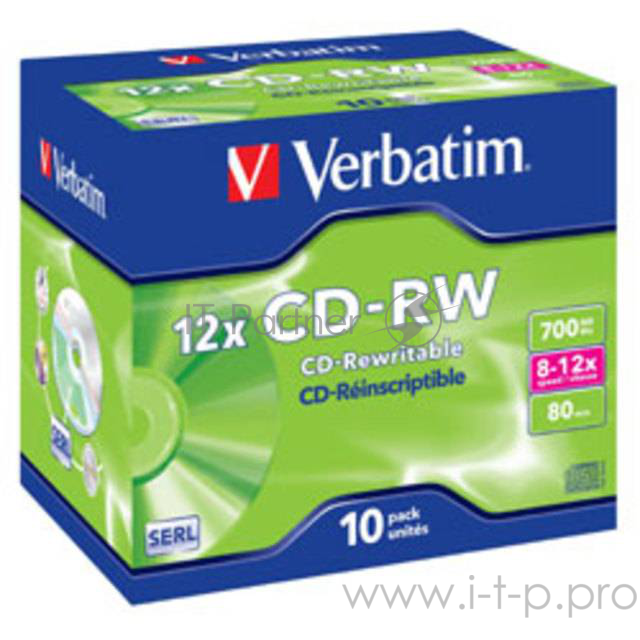 Диск CD-RW Verbatim 700Mb 12x Jewel case (10шт) (43148)