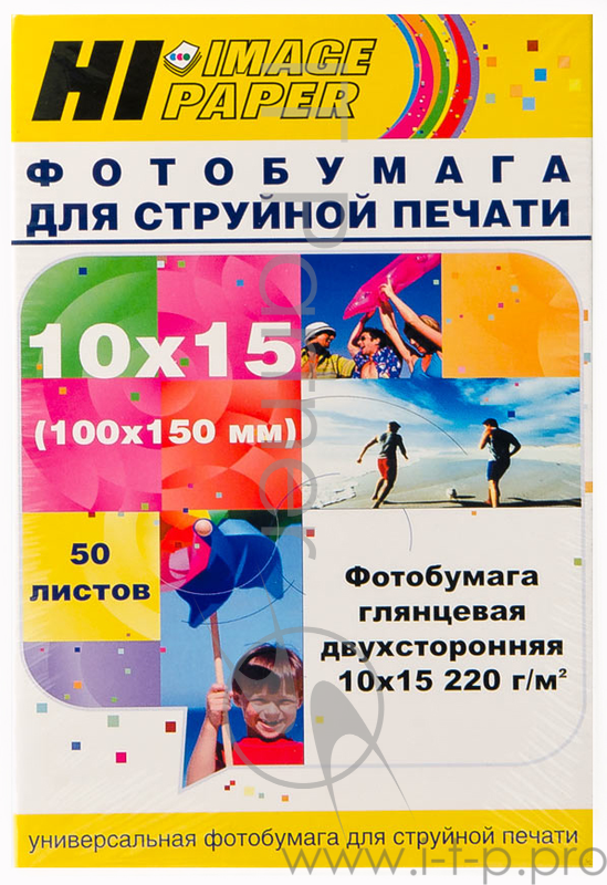 Фотобумага глянцевая двусторонняя (Hi-image paper) 10x15, 220 г/м, 50 л.