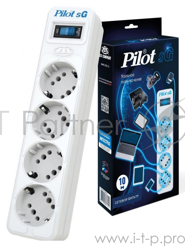 Сетевой фильтр Pilot SG 4x8 10м (4 розетки) белый (коробка)