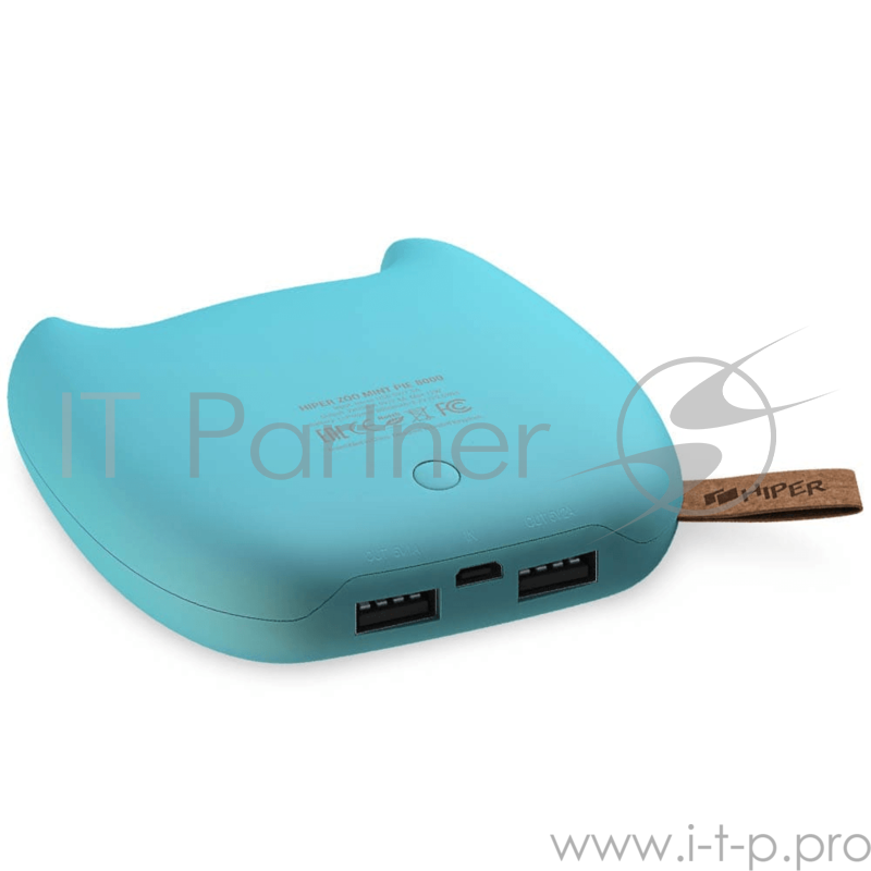 Аккумулятор HIPER Внешний аккумулятор HIPER ZOO MINT PIE Li-Pol 8000mAh 2.4A+1.5A 2xUSB, зеленый