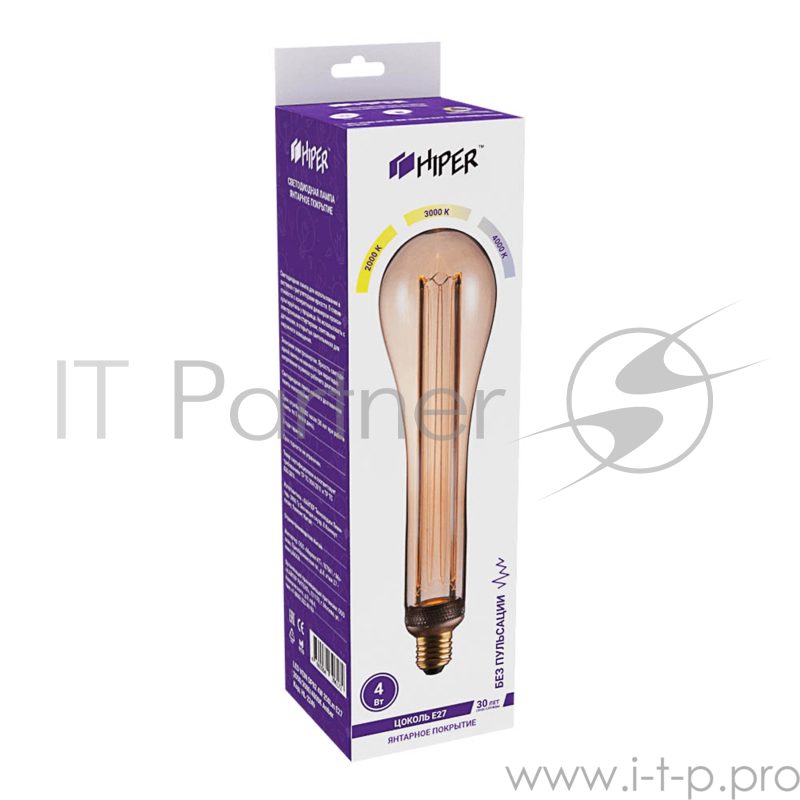 Лампа светодиодная Hiper HIPER LED VEIN DP82 4W 250Lm E27 2000/3000/4000K Amber