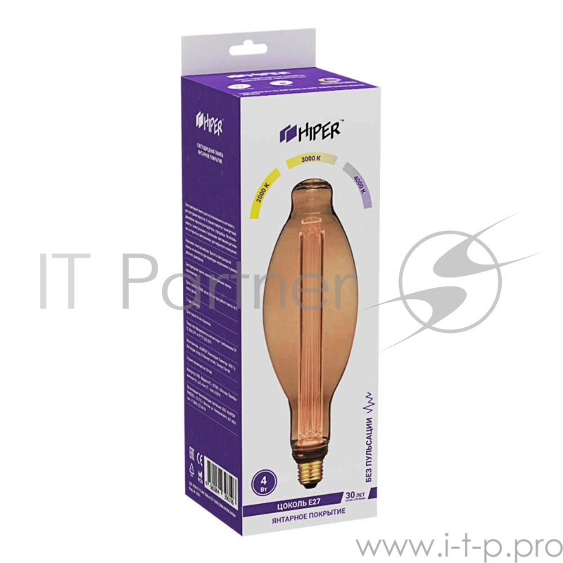 Лампа светодиодная Hiper HIPER LED VEIN E115 4W 250Lm E27 2000/3000/4000K Amber