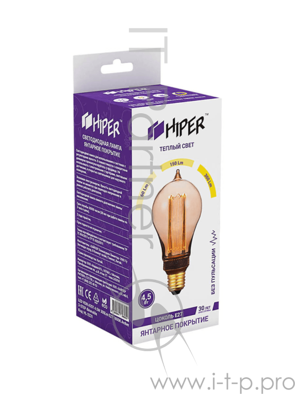 Лампа светодиодная Hiper HIPER LED VEIN G80 4W 150Lm E27 2000K Smoky