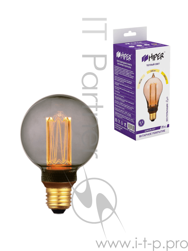 Лампа светодиодная Hiper HIPER LED VEIN G80 4W 150Lm E27 2000K Smoky