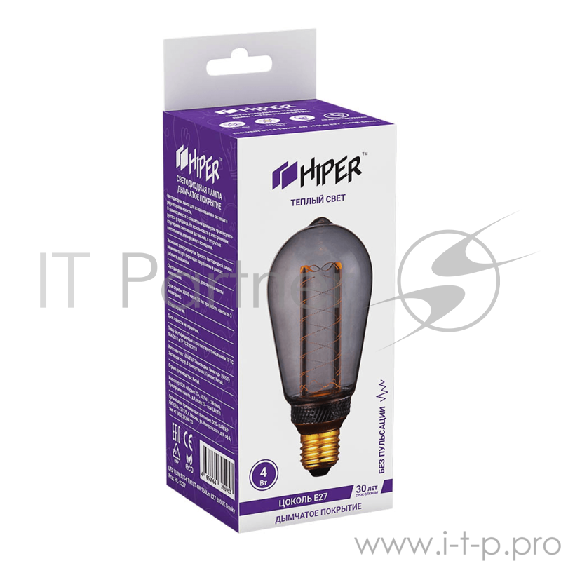 Лампа светодиодная Hiper HIPER LED VEIN ST64 4W 150Lm E27 2000K Smoky